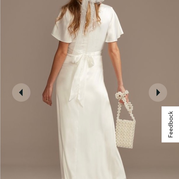 COPY - Davids Bridal DB Studio Flutter Sleeve Stretch Satin Dress with Ruffle H… - Picture 2 of 7